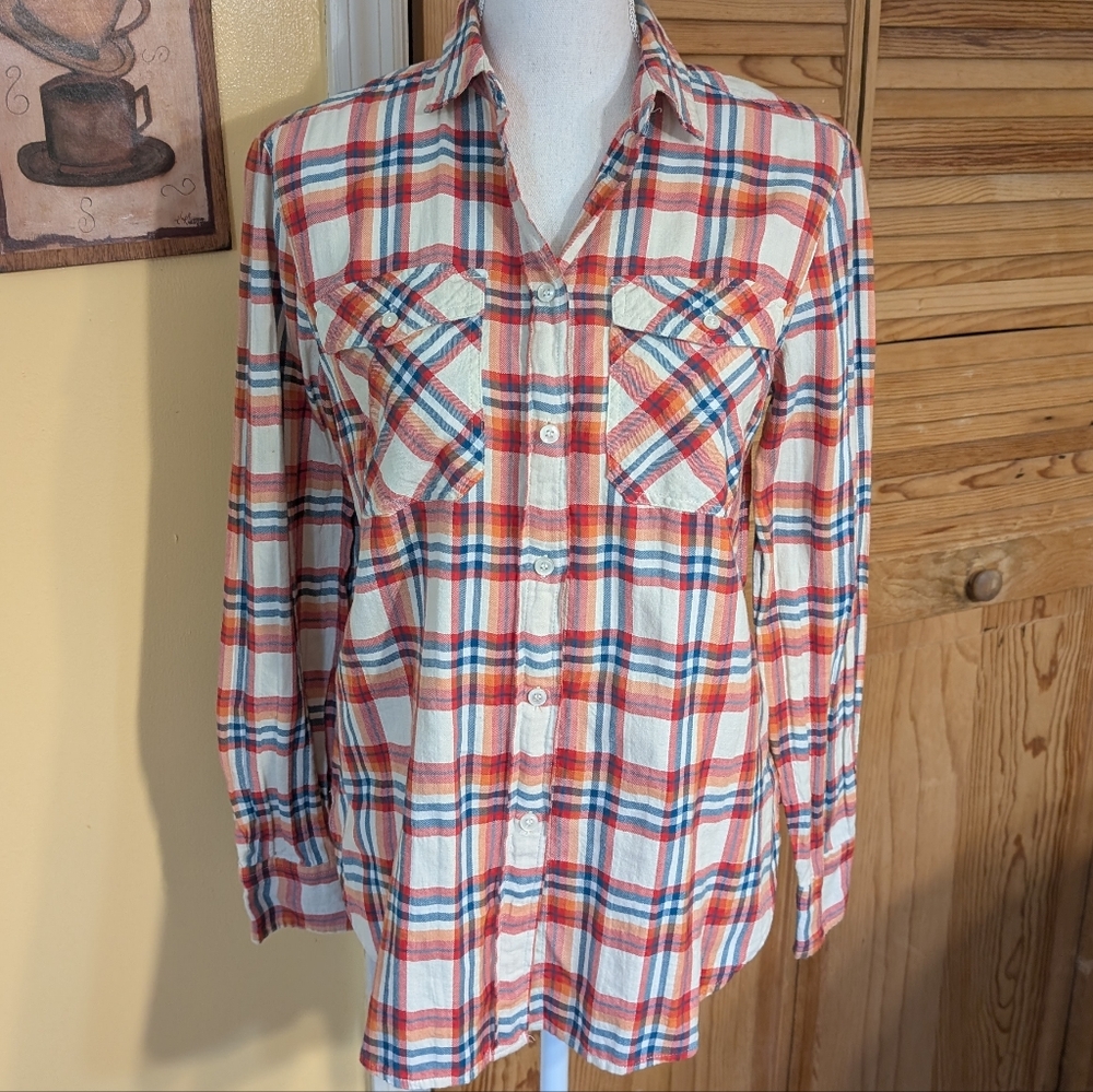 J. Crew Lightweight Multicolor Plaid Boyfriend Shirt Size 4